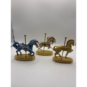Frankin Mint Vintage Carousel Horse Figurines Set of 3  Gold Tone Base
